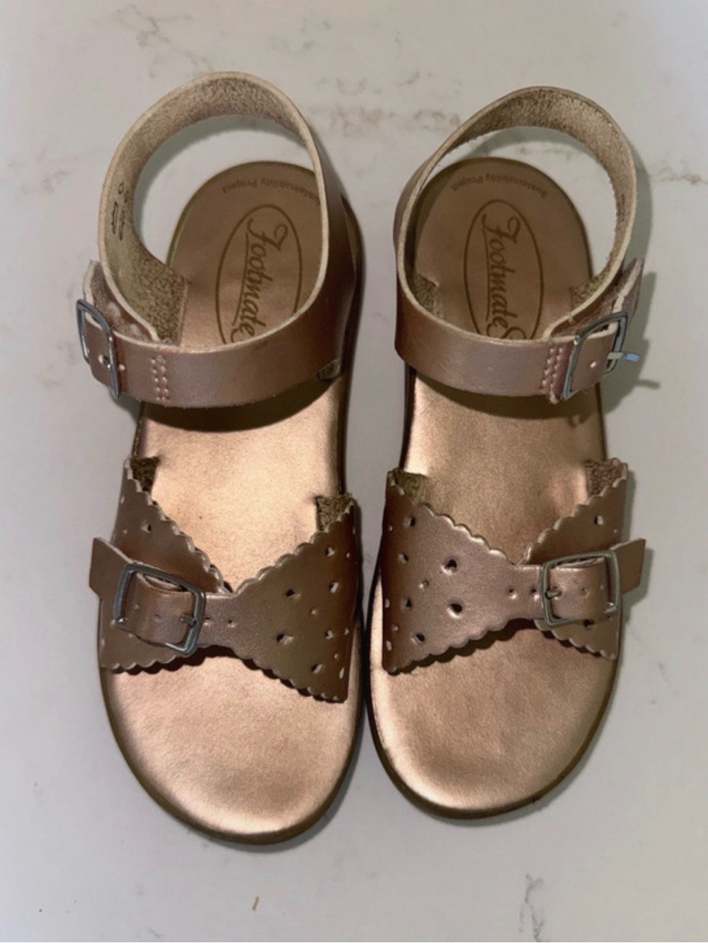 Girls foot mate sandals size 1 Rose Gold Leather Sandals with Buckle Strap